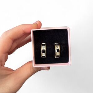 Vintage Gold Tone Hoop Huggie Earrings with Clear and Black Stones Women Jewelry